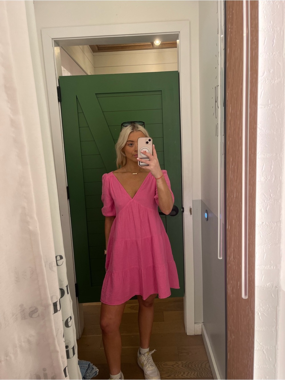 Aerie Pink Tiered V-Neck Mini Dress - Size Small
